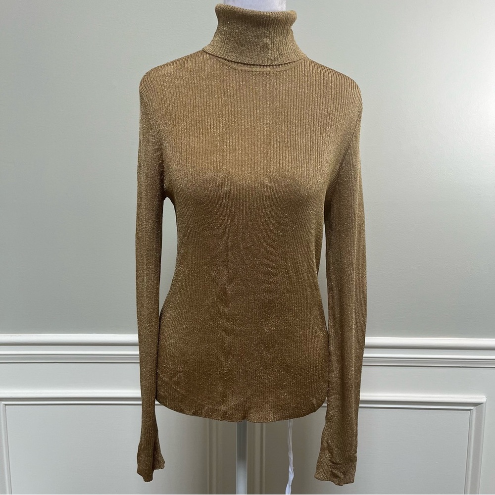 Lauren Ralph Lauren Metallic Gold Turtleneck Sweater M